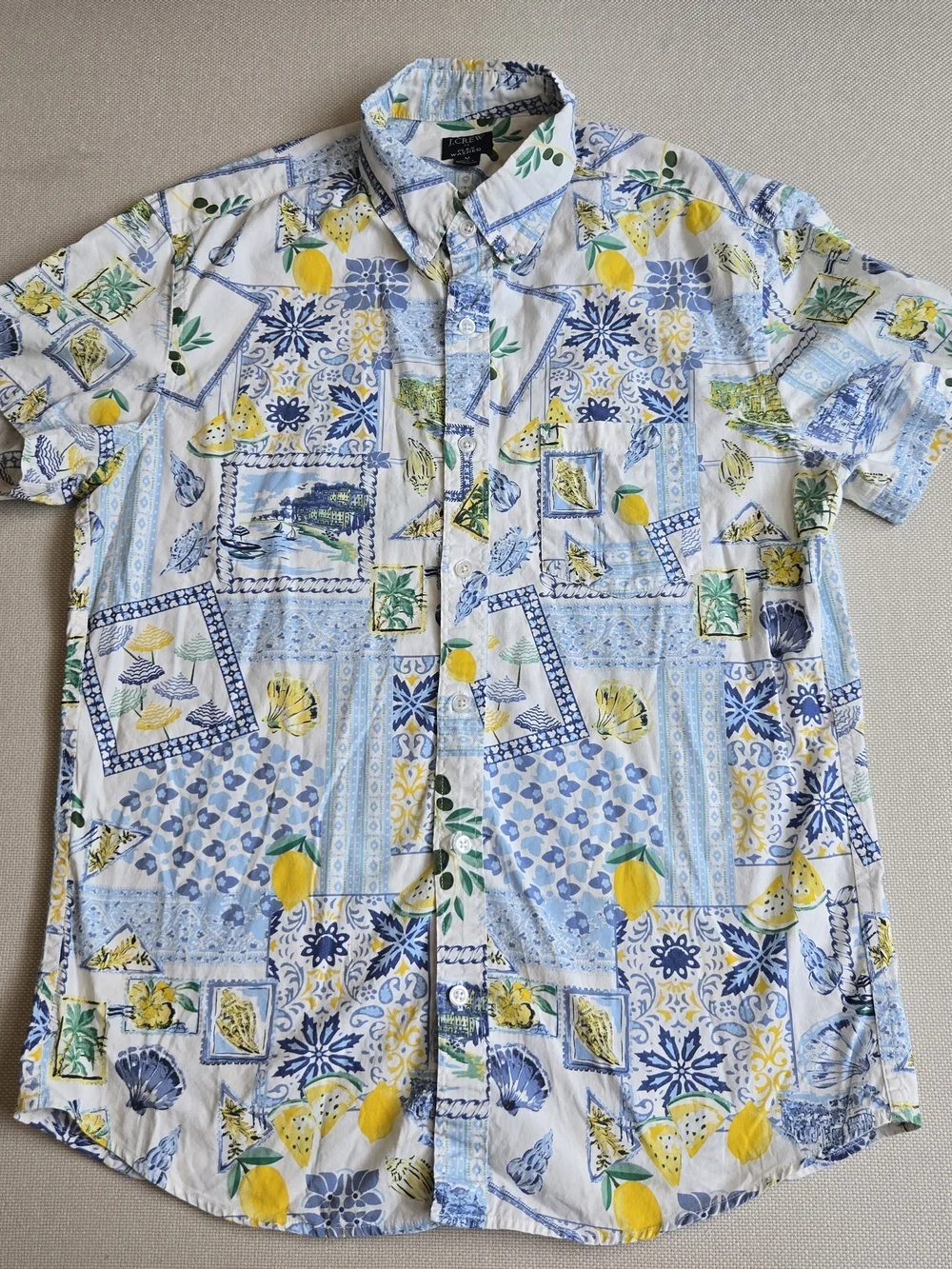 J. Crew Flex Washed Men's Medium Button Down Italian Positano Lemon Casual